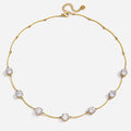 18K Gold Plated Lyra Floating Solitaire Round Zirconia Bar Chain Choker Necklace