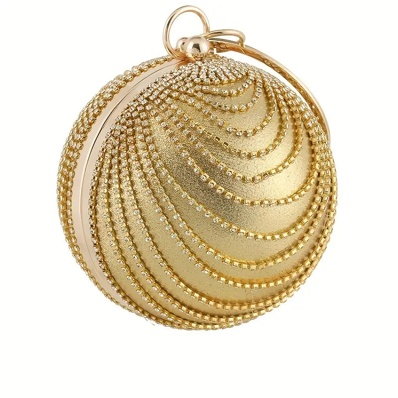 Elegant Golden Metal Rhinestone Embellishment Clutch Bag for Women