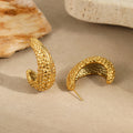 Chunky 18K Gold Plated Hammered C-Shape Earrings for Women