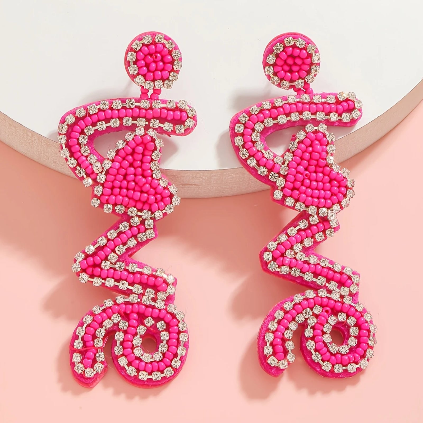 Handmade Beaded LOVE Earrings Inlaid with Rhinestones