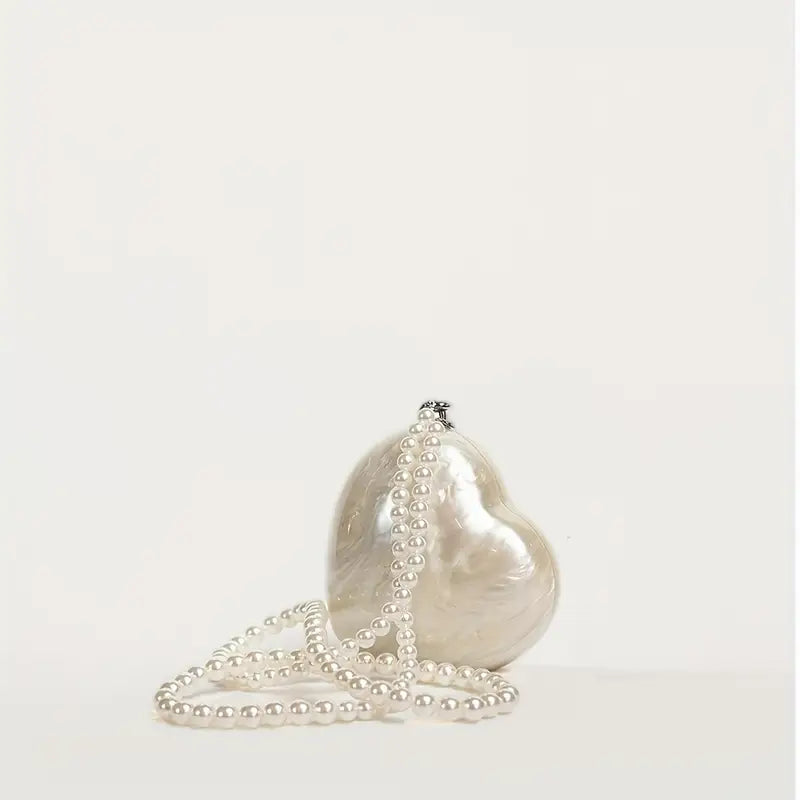 Mini Heart-Shaped Acrylic Clutch Bag for Women with Removable Beaded Strap