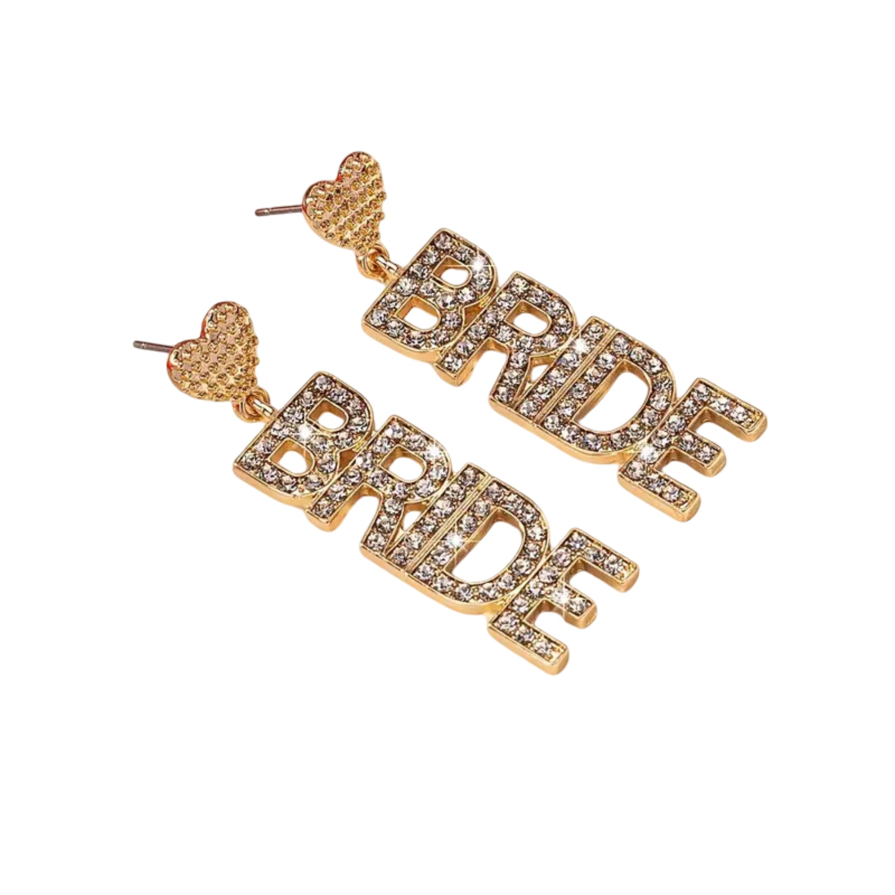 Dazzling Heart-Shaped "Bride" Dangle Earrings - Paved Rhinestones