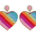Bohemian Style Rainbow Beaded Heart Drop Earrings