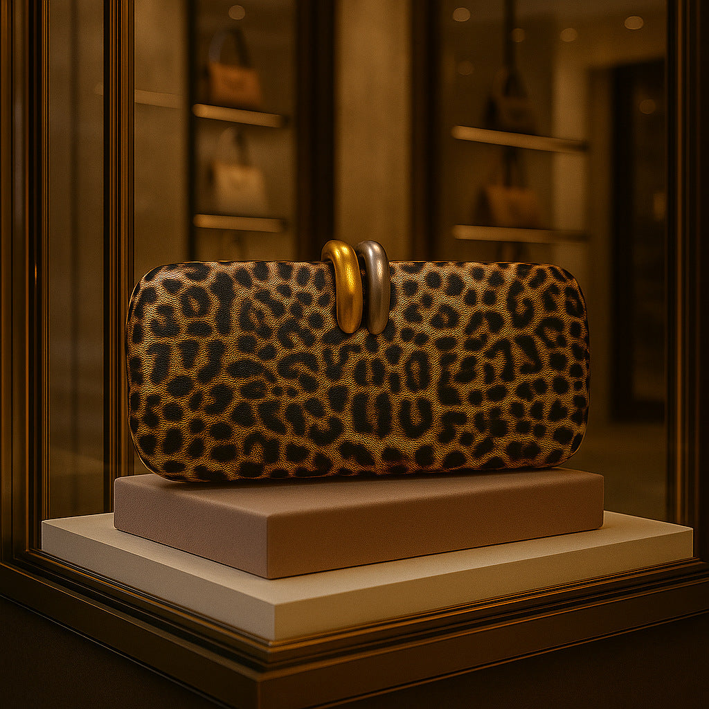 Duo-Tone Metallic Clasp Evening Clutch | Available in Sleek Black & Bold Leopard
