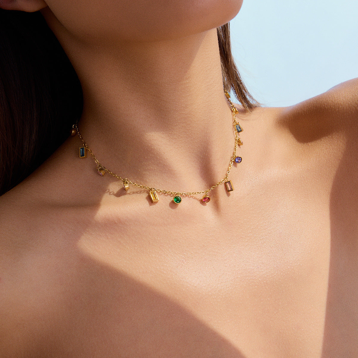 18K Gold Plated Multi-Color Crystal Zircon Necklace - Anti-Tarnish Fashion Jewellery