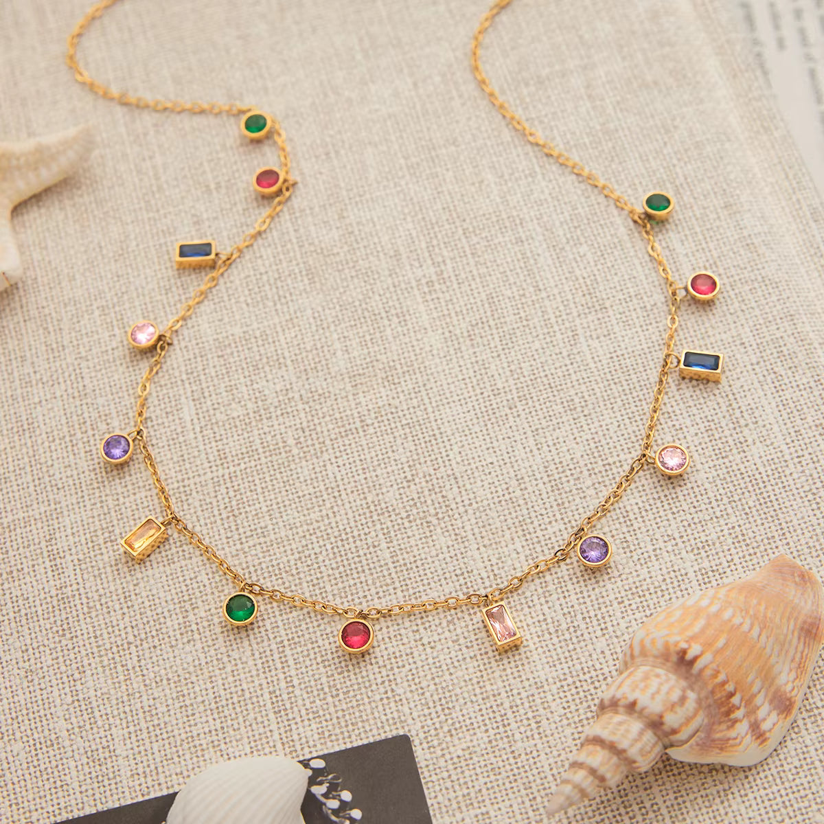 18K Gold Plated Multi-Color Crystal Zircon Pendant Necklace