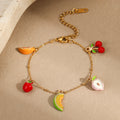 18K Gold Plated Fruit Charm Bracelet with Zircon Stone