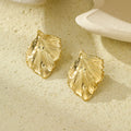 18K Gold Plated Leaf Texture Stud Earrings - Trendy Fashion for Women