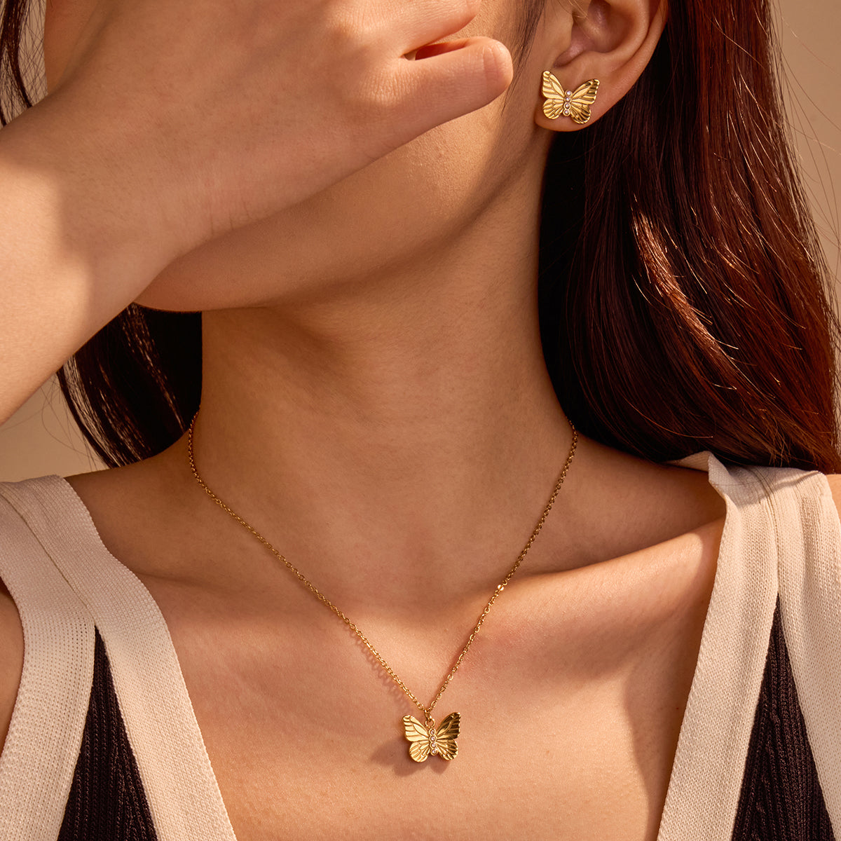 18k Gold Plated Stainless Steel Butterfly Pendant Necklace