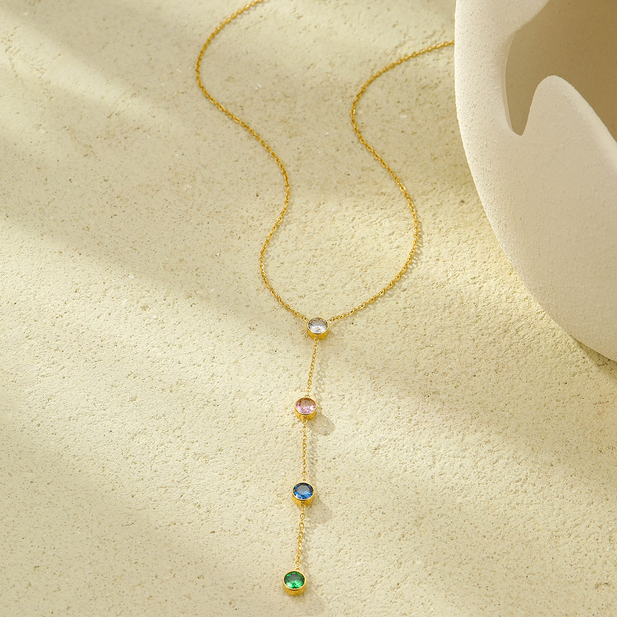 18k Gold Plated Colourful Zircon Tassel Chain Necklace