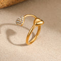 18K Gold Plated Stainless Steel Asymmetric Rhinestone Heart Ring