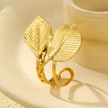 18K Gold Plated Cuban Chain Leaf Fashion Ring for Women - Trendy Design