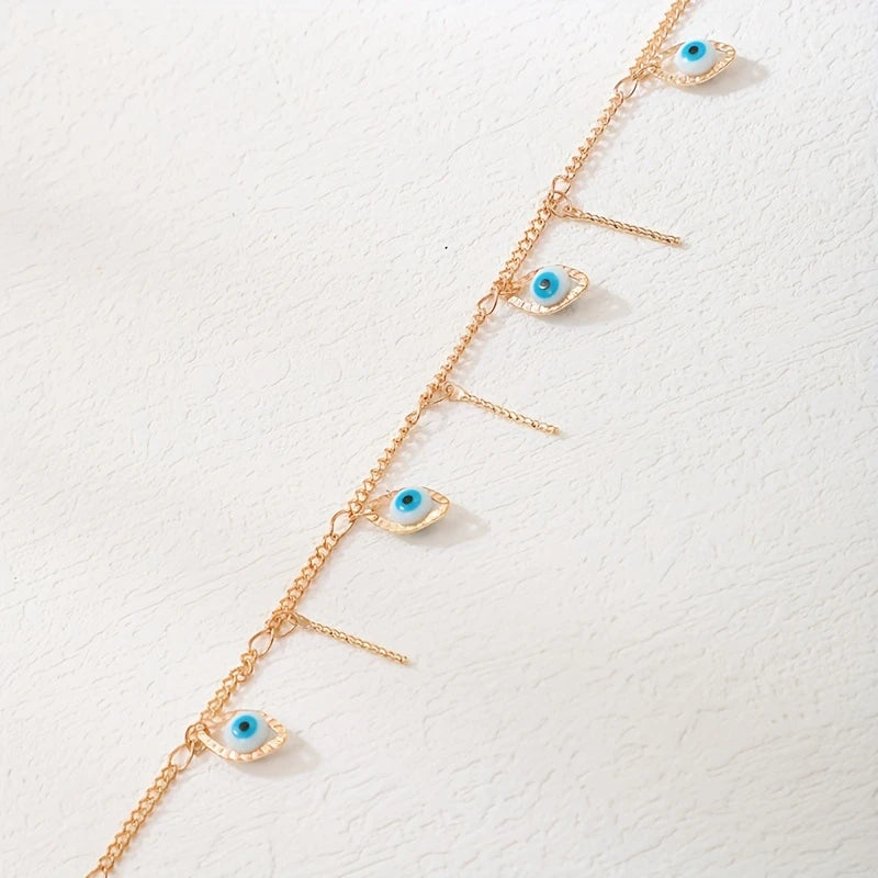 Elegant Luxury Alloy Choker Necklace with Evil Eye Tassel Pendants