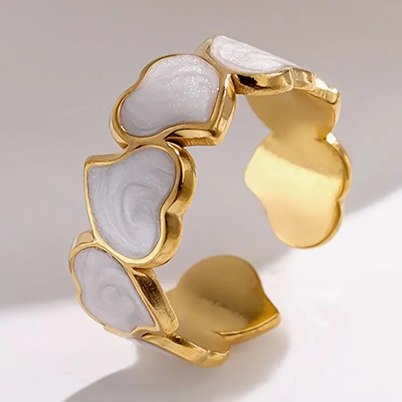Elegant Stainless Steel Open Cuff Heart Ring