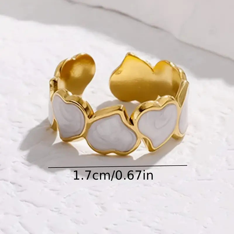 Elegant Stainless Steel Open Cuff Heart Ring