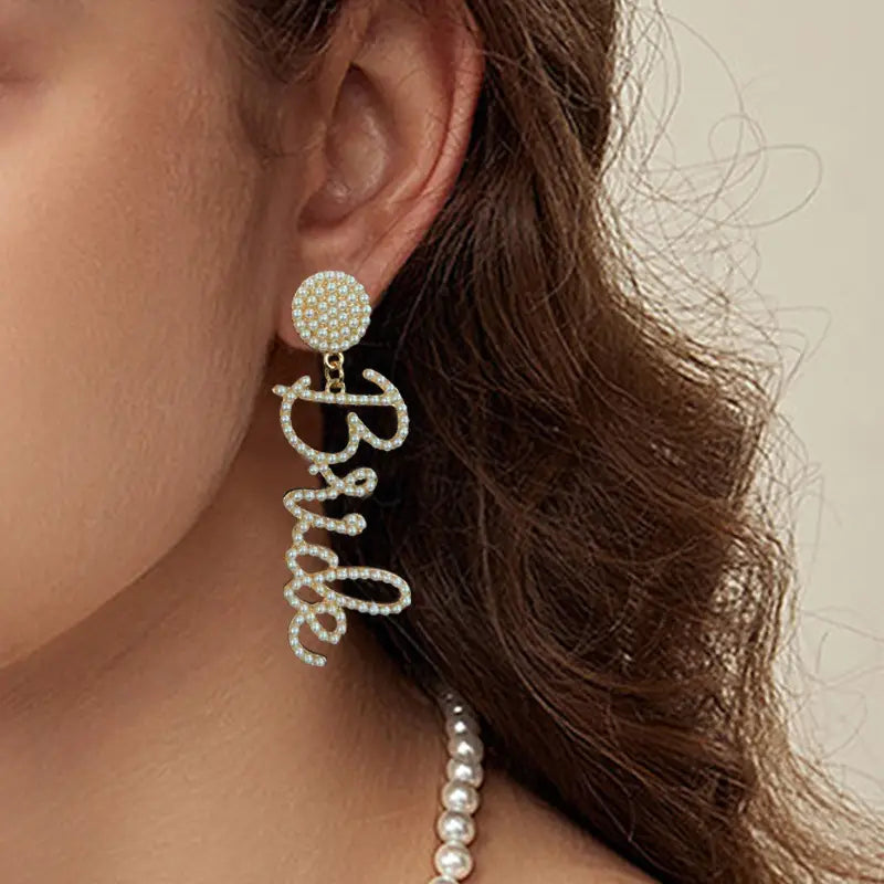 Elegant French-Inspired Faux Pearl Letter Dangle Earrings - Perfect for Weddings & Gifting