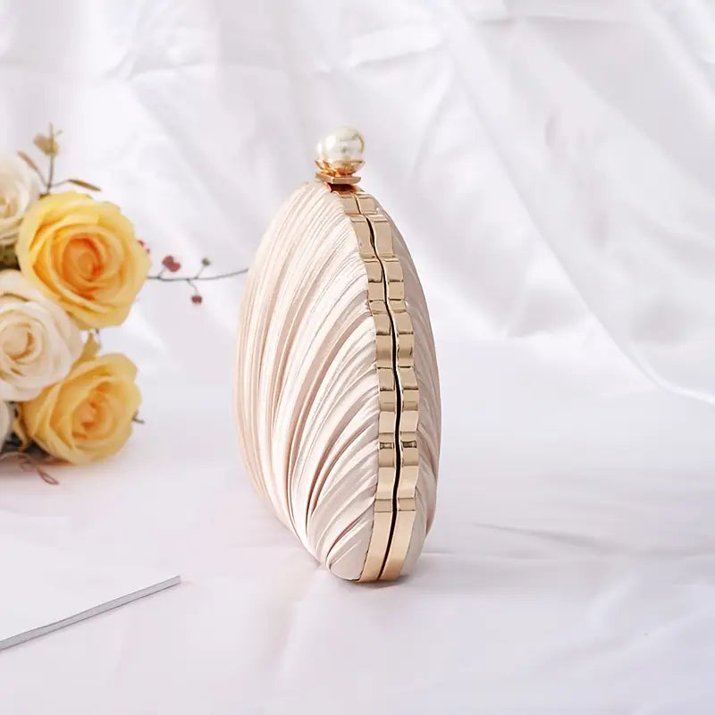 Stylish Evening Bag with Pleats And Pearls
