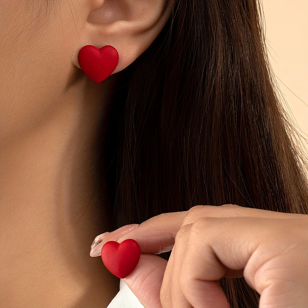 1 Pair Fashionable And Exquisite Red Heart Stud Earrings
