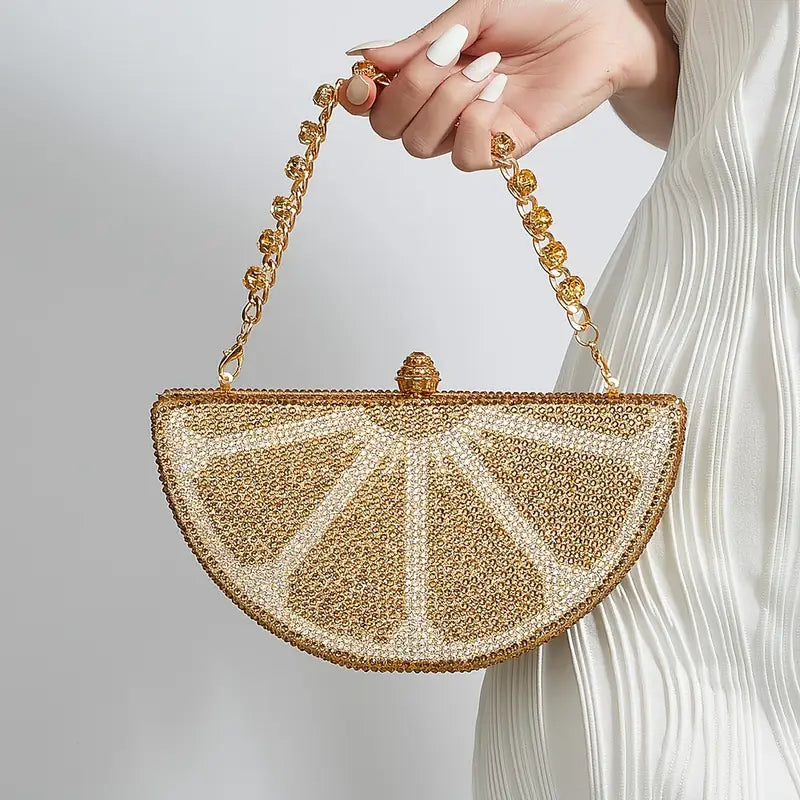 Elegant Golden Rhinestone Evening Clutch with Removable Strap