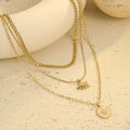 18K Gold Plated 3 Layered Sun & Coin Waterproof Necklace