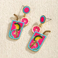 Tropical Drink Cup Design Beaded Earrings