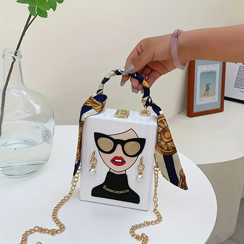 Urban Style Ladyhead Faux Pearl Earrings Design Handbag for Women