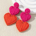 Beaded Heart Drop Statement Earrings-Double Heart Design