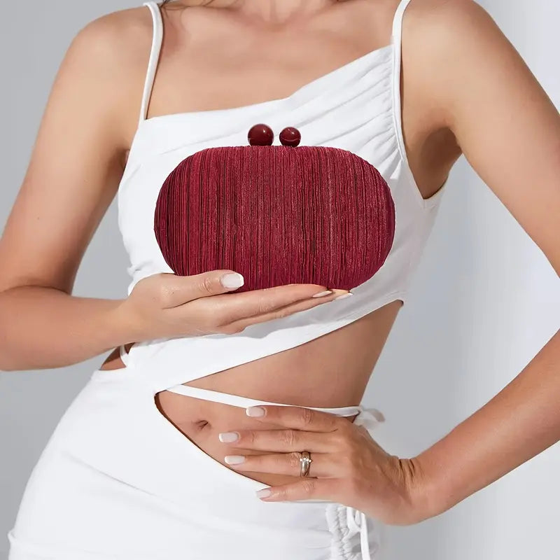 Luxurious Elegant Textured Fabric Oval Evening Clutch for Women