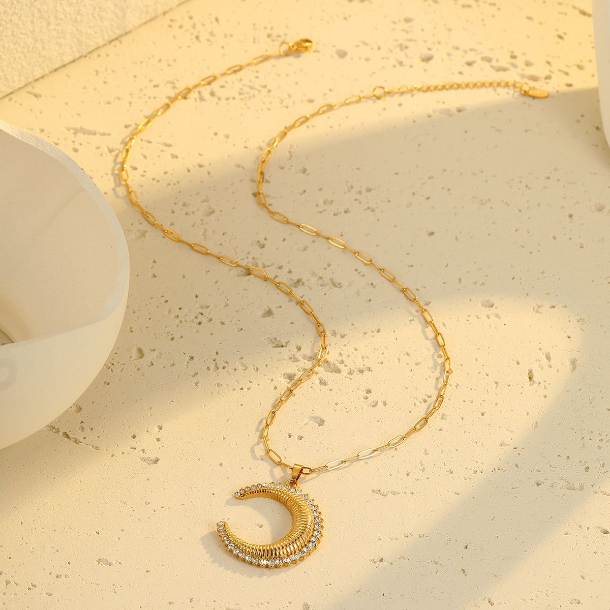 Luna 18K Gold Plated Zircon Moon Pendant Necklace for Women