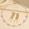 18k Gold Plated Zircon Station Choker & Tassel Drop Earrings Set