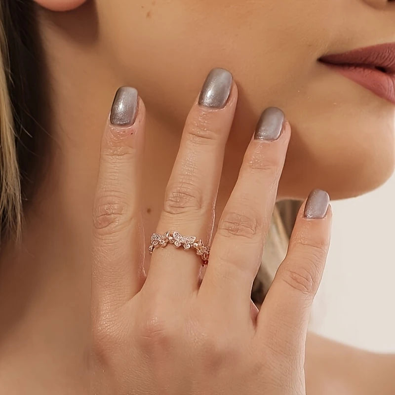 Fashionable And Unique Copper Ring With Zirconia Butterfly For Women